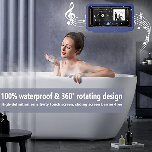 Phone Shower Holder Waterproof Box, 360 Rotating Wall Mount Shower Phone Case Anti-Fog HD High Sensitivity Touch Screen for Shower Bathroom Mirror Bathtub, Compatible with Under 7 Inch Phones(Blue)