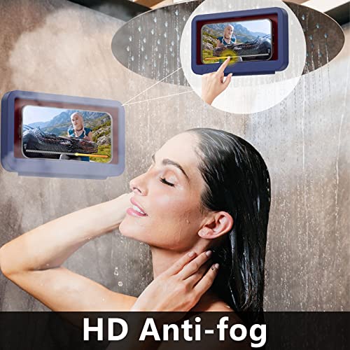 Phone Shower Holder Waterproof Box, 360 Rotating Wall Mount Shower Phone Case Anti-Fog HD High Sensitivity Touch Screen for Shower Bathroom Mirror Bathtub, Compatible with Under 7 Inch Phones(Blue)