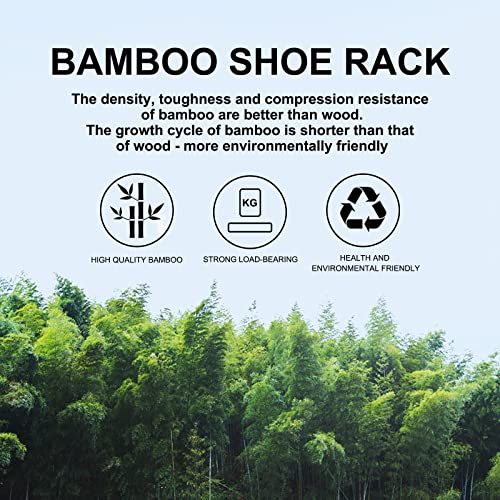 quiseolu Bamboo Shoe Rack 2 Tier Stackable Shoe Shelf Small Shoe Racks DIY Free Standing Shoe Stand for Closet Entryway Bedroom Floor Dorm Sturdy Black Shoes Organizer D11 * W27.2 * H12.6 Inches