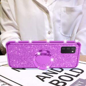 for Samsung A03S Case, Galaxy A03S Case Luxury Cute Soft TPU Silicone Glitter Cover for Girls Women with Diamond Ring Stand Bumper Shockproof Full Body Protection Case for Samsung Galaxy A03S - Purple