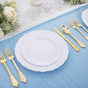 U-QE 100 Pieces White Plastic Plates - White Disposable Plates - Premium Hard Plastic Disposable Plates for Wedding and Party Use Including 50 Dinner Plates 10.25 '' & 50 Dessert Plates 7.5 ''