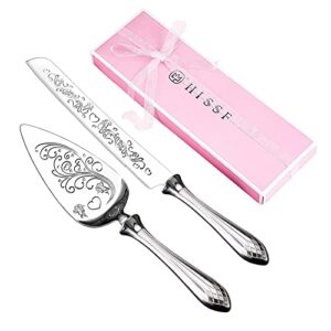 hissf cake knife and server set,18/10 stainless steel cake pie pastry servers, sweet love cake serving set perfect for wedding, birthday,home, parties and events