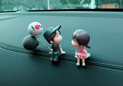 MAXOLO Cute Car Lovely Couple Car Accessories Boy Girl Couples Action Figure Figurines Balloon Ornament Car Decoration Auto Interior Dashboard Accessories for Girls Gifts (Green)