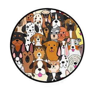 alaza cute doodle dog print animal round area rug,non slip absorbent comfort round rug,washable floor carpet yoga mat for entryway living room bedroom sofa home decor