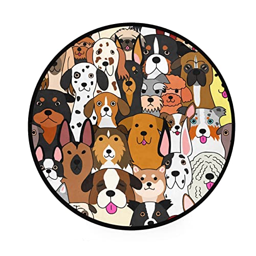 ALAZA Cute Doodle Dog Print Animal Round Area Rug,Non Slip Absorbent Comfort Round Rug,Washable Floor Carpet Yoga Mat for Entryway Living Room Bedroom Sofa Home Decor