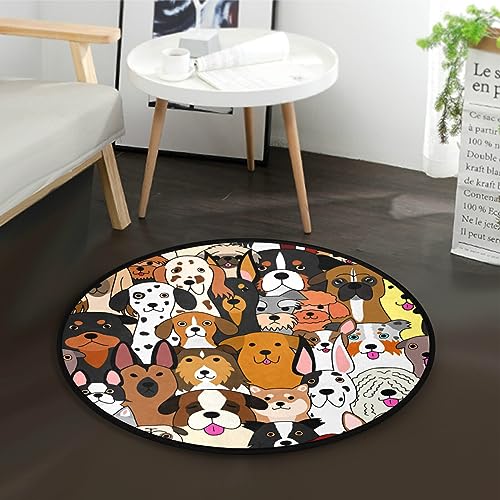 ALAZA Cute Doodle Dog Print Animal Round Area Rug,Non Slip Absorbent Comfort Round Rug,Washable Floor Carpet Yoga Mat for Entryway Living Room Bedroom Sofa Home Decor