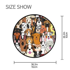 ALAZA Cute Doodle Dog Print Animal Round Area Rug,Non Slip Absorbent Comfort Round Rug,Washable Floor Carpet Yoga Mat for Entryway Living Room Bedroom Sofa Home Decor