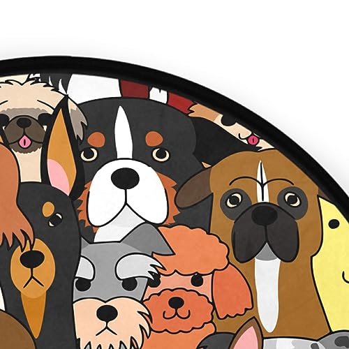 ALAZA Cute Doodle Dog Print Animal Round Area Rug,Non Slip Absorbent Comfort Round Rug,Washable Floor Carpet Yoga Mat for Entryway Living Room Bedroom Sofa Home Decor