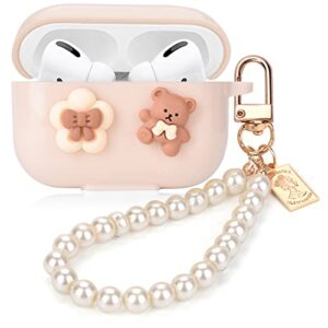 mainrenka cute kawaii airpods pro case for women and girls, aesthetic airpod pro case with pearl chain smooth soft protective cover