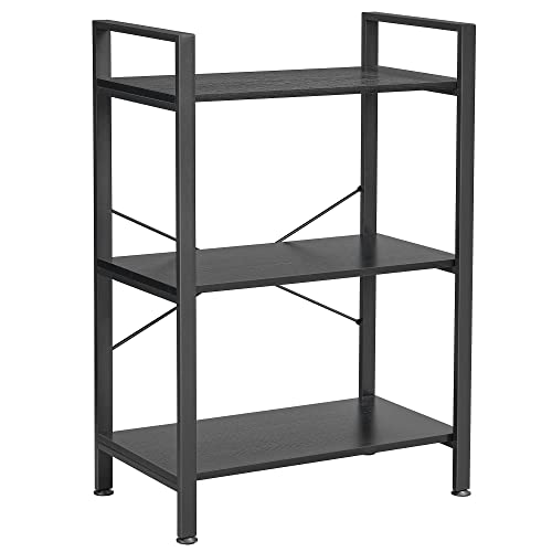 BEWISHOME 3 Tier Bookshelf Open Organizer, Black Small Bookshelf for Small Spaces, Industrial Wooden Storage Bookcase with Metal Frame for Bedroom Living Room and Home Office JCJ42B