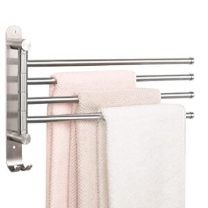 nearmoon swivel towel rack, thicken sus304 stainless steel 4-arm towel bar, space saving wall mounted towel holder with hook, rustproof swing out towel hanger for bathroom, kitchen (brushed nickel)