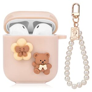mainrenka cute kawaii airpods 2nd 1st generation case aesthetic for women and girls with pearl chain smooth soft protective cover