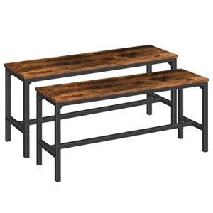 hoobro dining benches, pair of 2 kitchen benches, industrial table benches, wooden indoor benches, durable and stable, for dining room, kitchen, living room, bedroom, rustic brown bf02cd01