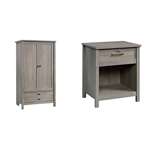 Sauder Cottage Road Armoire, L: 32.44" x W: 21.73" x H: 59.17", Mystic Oak Finish & Cannery Bridge Night Stand, Mystic Oak Finish