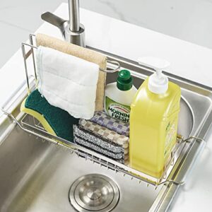 HOOOKIMM Kitchen Sink Sponge Caddy Stainless Steel, Kitchen Sink Organizers for Sponges and Towels, Sponge Caddy for Kitchen Sink, Sink Storage Rack Holder, Rustproof, and Non-Slip.