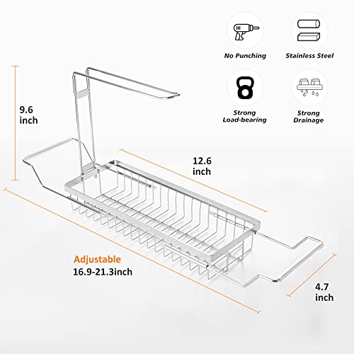 HOOOKIMM Kitchen Sink Sponge Caddy Stainless Steel, Kitchen Sink Organizers for Sponges and Towels, Sponge Caddy for Kitchen Sink, Sink Storage Rack Holder, Rustproof, and Non-Slip.