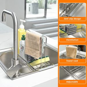 HOOOKIMM Kitchen Sink Sponge Caddy Stainless Steel, Kitchen Sink Organizers for Sponges and Towels, Sponge Caddy for Kitchen Sink, Sink Storage Rack Holder, Rustproof, and Non-Slip.