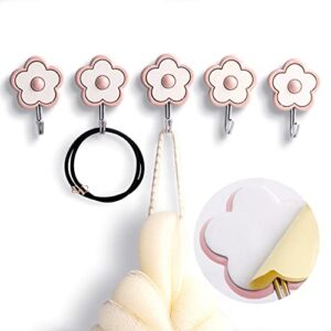 lilybeauty [5 pack] cute floret utility hooks heavy duty up to 5 pounds, waterproof and oil proof. hanging key. stick on wall kitchen bathroom ceiling or office windows hangers-pink