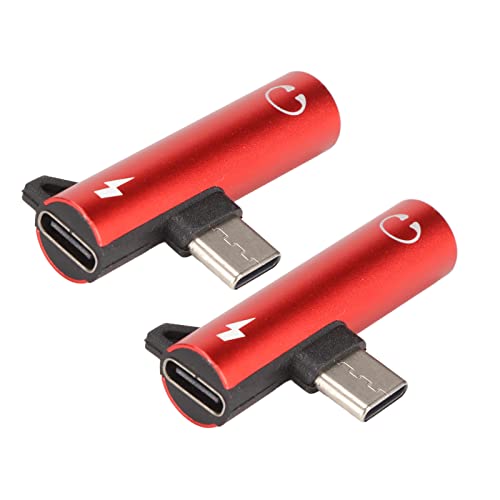 2PCS USB C to 3.5mm Audio Adapter 2 in 1 Audio Charging USB C to Audio Jack ABS USB C to AudioJack for Phone Table(Red)