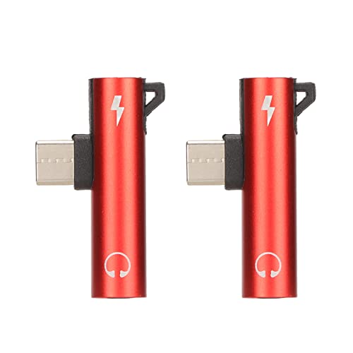 2PCS USB C to 3.5mm Audio Adapter 2 in 1 Audio Charging USB C to Audio Jack ABS USB C to AudioJack for Phone Table(Red)