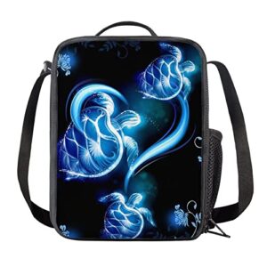 coeqine insulated lunch bag with side pocket for office work print turtle blue kids cooler tote large lunch box adjustable shoulder strap