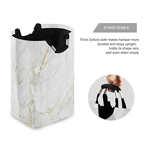 xigua Laundry Basket White Gold Marble Pattern Laundrybag with Handle Collapsible Fabric Laundry Hamper Dirty Clothes Basket Clothes Toy Gift Organizer