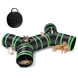 upgraded cat tunnel bone-type, 4 way collapsible cat playhouse pet play tunnel tube with storage bag for cats, puppy, rabbits, ferret, guinea pig, indoor and outdoor use