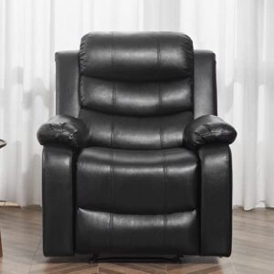 KVK PU Leather Recliner, Upholstered Sofa Recliner Chair, Manual Reclining Home Theater Seating, Arm Chair for Living Room Reading Room Bedroom, Black (GGIN0086BK)