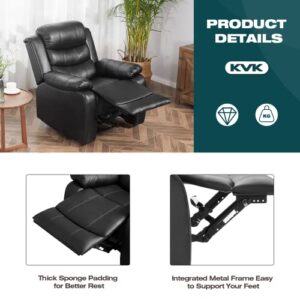 KVK PU Leather Recliner, Upholstered Sofa Recliner Chair, Manual Reclining Home Theater Seating, Arm Chair for Living Room Reading Room Bedroom, Black (GGIN0086BK)