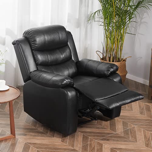 KVK PU Leather Recliner, Upholstered Sofa Recliner Chair, Manual Reclining Home Theater Seating, Arm Chair for Living Room Reading Room Bedroom, Black (GGIN0086BK)