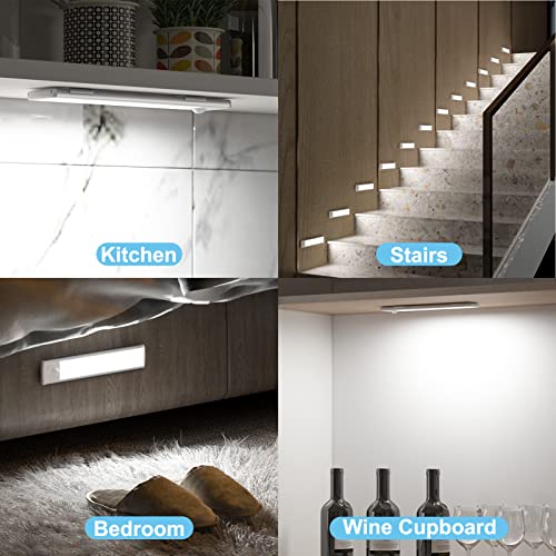 3 Color Led Closet Light, 66-Led Dimmable USB Rechargeable Motion Sensor Magnetic Under Cabinet Lights 1100mAh Battery Operated White Strip Lighting, 20cm/7.8inch