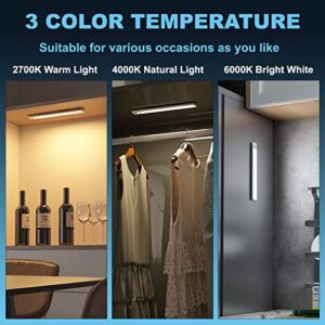 3 Color Led Closet Light, 66-Led Dimmable USB Rechargeable Motion Sensor Magnetic Under Cabinet Lights 1100mAh Battery Operated White Strip Lighting, 20cm/7.8inch