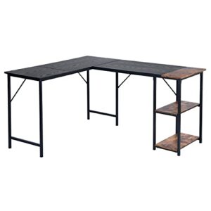 aingoo l shaped desk reversible with storage, 72 inch 2-person long desk computer gaming office desk, writing study corner desk for home office, black/brown