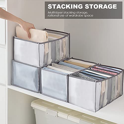 2 Pcs Jeans Storage Box Wardrobe Clothes Organizer 9 Grids Divider Closet Drawer Organizer Washable Foldable Storage Basket T-shirt,Legging,Skirts,Jeans Clothes Organizer