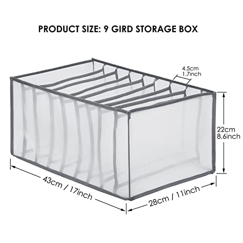 2 Pcs Jeans Storage Box Wardrobe Clothes Organizer 9 Grids Divider Closet Drawer Organizer Washable Foldable Storage Basket T-shirt,Legging,Skirts,Jeans Clothes Organizer