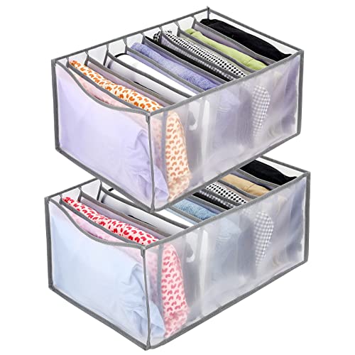 2 Pcs Jeans Storage Box Wardrobe Clothes Organizer 9 Grids Divider Closet Drawer Organizer Washable Foldable Storage Basket T-shirt,Legging,Skirts,Jeans Clothes Organizer