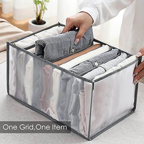 2 Pcs Jeans Storage Box Wardrobe Clothes Organizer 9 Grids Divider Closet Drawer Organizer Washable Foldable Storage Basket T-shirt,Legging,Skirts,Jeans Clothes Organizer