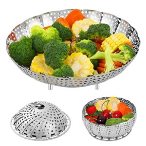 elyum vegetable steamer basket stainless steel vegetable steamer for cooking foldable expandable steamer basket insert with removable center handle adjustable sizes to fit various pots (5.2" to 8.6")