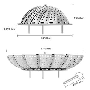 Elyum Vegetable Steamer Basket Stainless Steel Vegetable Steamer for Cooking Foldable Expandable Steamer Basket Insert with Removable Center Handle Adjustable Sizes to Fit Various Pots (5.2" to 8.6")