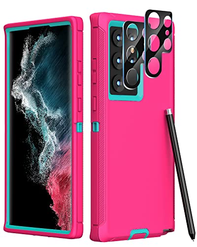 Danhon Samsung Galaxy S22 Ultra Case 6.8" - Heavy Duty Military Grade Protection, Shockproof, Camera Lens Protectors (Pink/Blue)