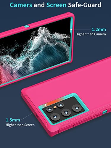 Danhon Samsung Galaxy S22 Ultra Case 6.8" - Heavy Duty Military Grade Protection, Shockproof, Camera Lens Protectors (Pink/Blue)