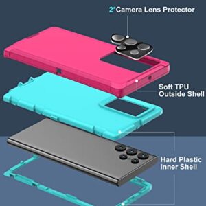 Danhon Samsung Galaxy S22 Ultra Case 6.8" - Heavy Duty Military Grade Protection, Shockproof, Camera Lens Protectors (Pink/Blue)