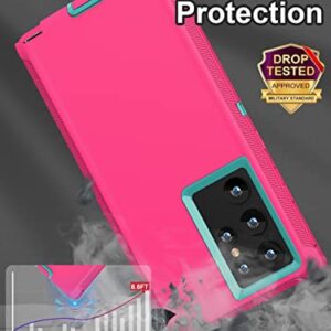 Danhon Samsung Galaxy S22 Ultra Case 6.8" - Heavy Duty Military Grade Protection, Shockproof, Camera Lens Protectors (Pink/Blue)