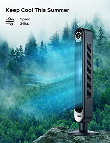 Dreo Cruiser Pro Tower Fan 90° Oscillating Fans & Tower Fan with Remote, 42 Inch Oscillating Bladeless Fan with 6 Speeds, 3 Modes, LED Display, Quiet Indoor Standing Fans