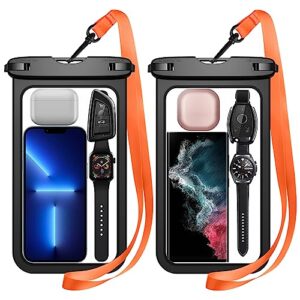 temdan 2 pcs waterproof phone pouch, [up to 10" large] universal ipx8 waterproof cell phone case dry bag with lanyard for iphone 14 pro max/13/12/11/se/8,galaxy s23 ultra/s22/s21 for vacation -black