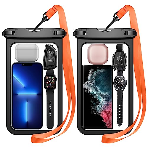 Temdan 2 Pcs Waterproof Phone Pouch, [Up to 10" Large] Universal IPX8 Waterproof Cell Phone Case Dry Bag with Lanyard for iPhone 14 Pro Max/13/12/11/SE/8,Galaxy S23 Ultra/S22/S21 for Vacation -Black