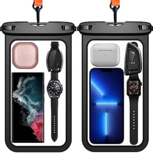 Temdan 2 Pcs Waterproof Phone Pouch, [Up to 10" Large] Universal IPX8 Waterproof Cell Phone Case Dry Bag with Lanyard for iPhone 14 Pro Max/13/12/11/SE/8,Galaxy S23 Ultra/S22/S21 for Vacation -Black