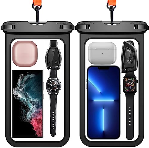 Temdan 2 Pcs Waterproof Phone Pouch, [Up to 10" Large] Universal IPX8 Waterproof Cell Phone Case Dry Bag with Lanyard for iPhone 14 Pro Max/13/12/11/SE/8,Galaxy S23 Ultra/S22/S21 for Vacation -Black