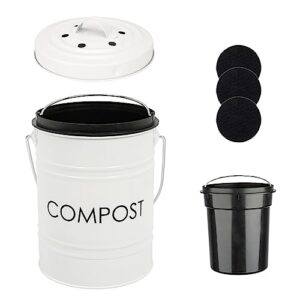 vipush compost bin kitchen countertop compost bin with lid – small compost bin includes inner compost bucket liner & 3 charcoal filters, white