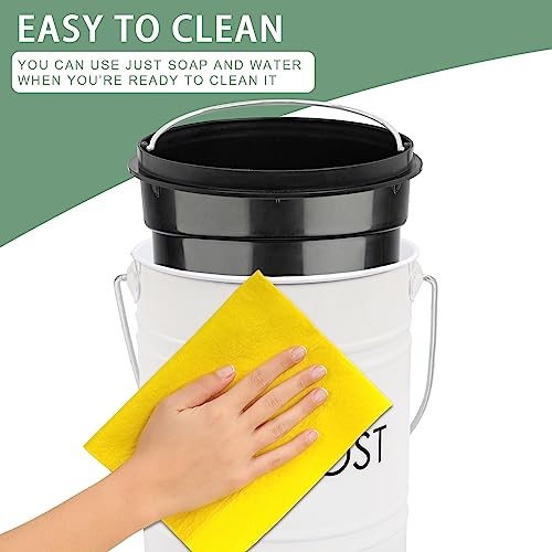 Vipush Compost Bin Kitchen Countertop Compost Bin with lid – Small Compost Bin Includes Inner Compost Bucket Liner & 3 Charcoal Filters, White